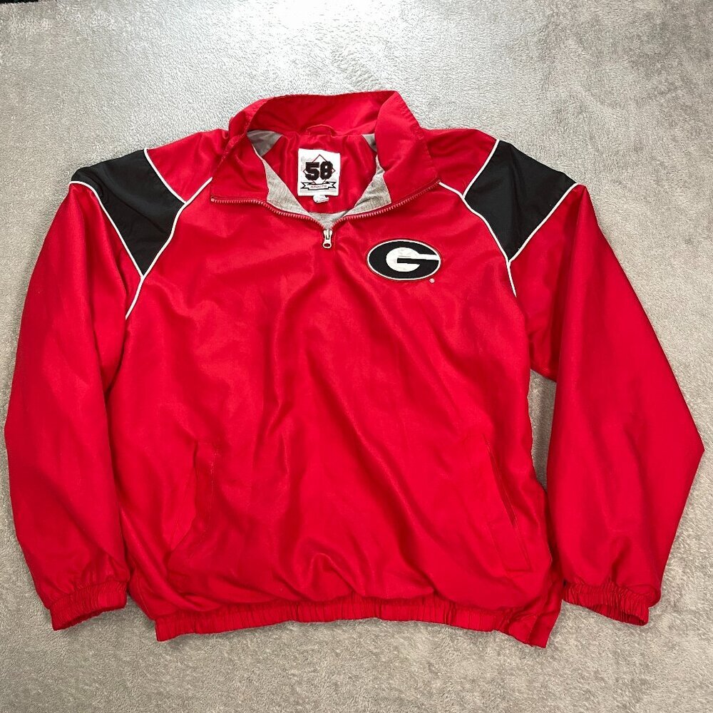 Vintage 58 Sports University of Georgia Bulldogs Windbreaker Medium Red 1/4 Zip‎